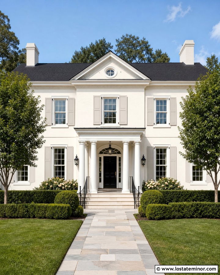 Off White House With Matching Shutters - 30 Off White House Design With Shutters Ideas