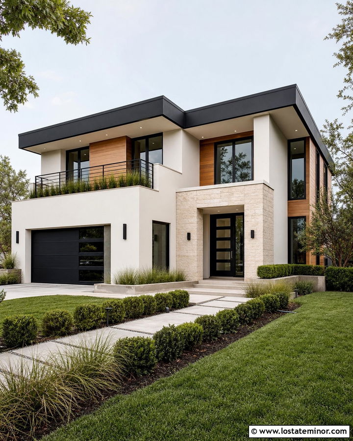 Off White House With Matte Black Glass Front Door - 30 Off White House Design With Front Door Ideas