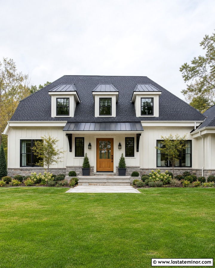Off White House With Metal Roof Dormers - 30 Off White House Design With Dormers Ideas