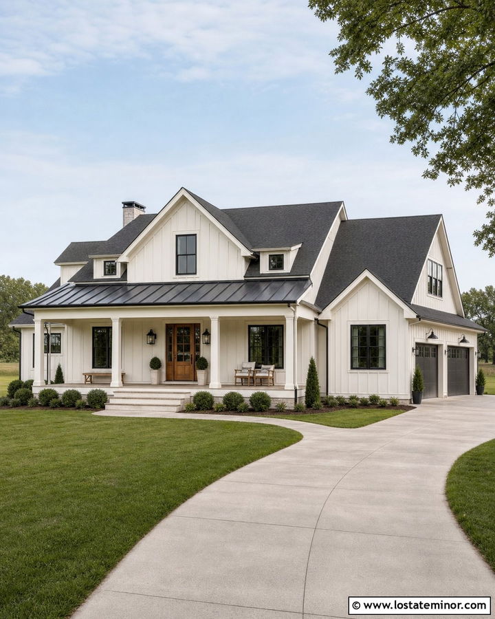 Off White House With Metal Roof Front Porch - 30 Off White House Design With Front Porch Ideas