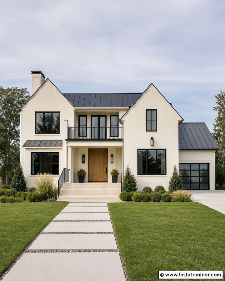 Off White House With Minimalist Railings - 30 Off White House Design With Railings Ideas