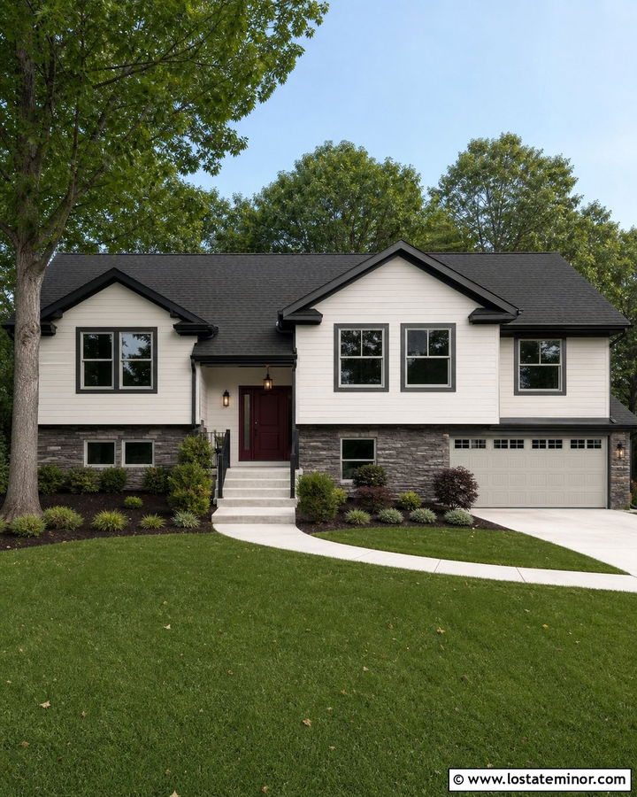 Off White House With Mixed Charcoal Shingle Roof - 30 Off White House Design With Roof Ideas