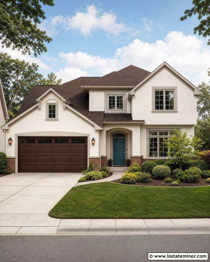 Off White House With Mocha Brown Roof - 30 Off White House Design With Roof Ideas