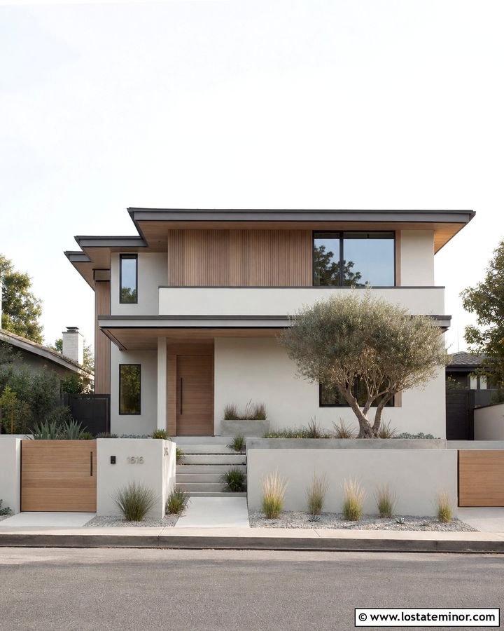 Off White House With Modern Concrete Fence - 30 Off White House Design With Fence Ideas