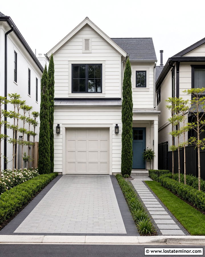 Off White House With Narrow Driveway - 30 Off White House Design With Driveway Ideas