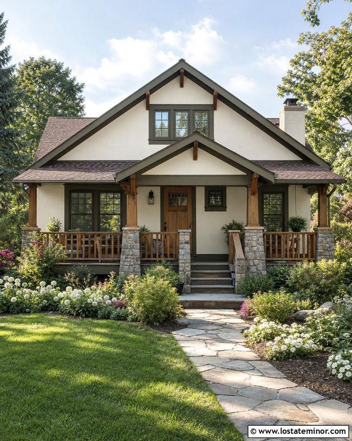 Off White House With Natural Oak Railings - 30 Off White House Design With Railings Ideas