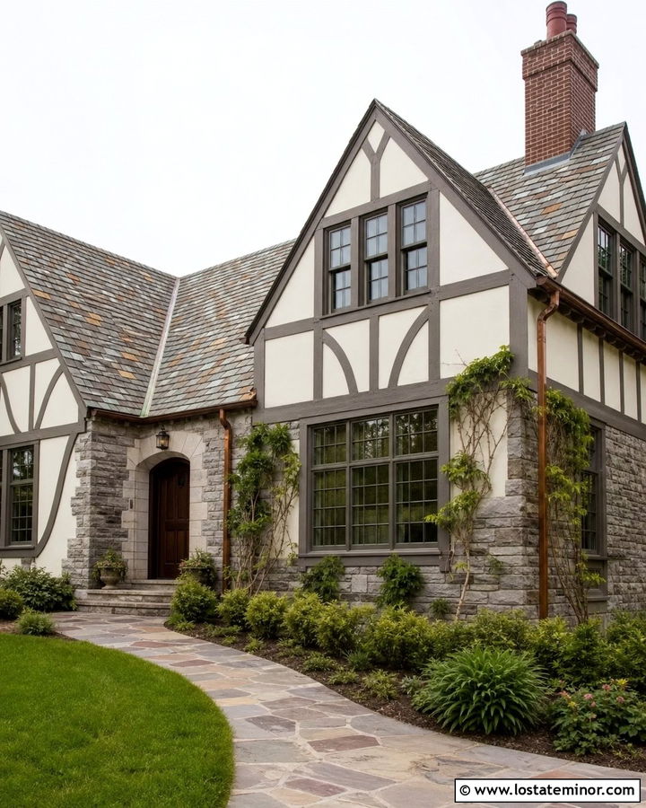 Off White House With Natural Slate Roof - 30 Off White House Design With Roof Ideas
