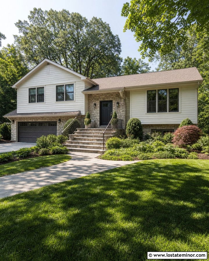 Off White House With Natural Stone Porch - 30 Off White House Design With Accents Ideas