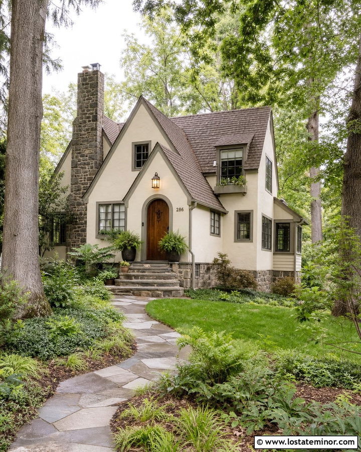Off White House With Natural Stone Steps - 30 Off White House Design With Steps Ideas