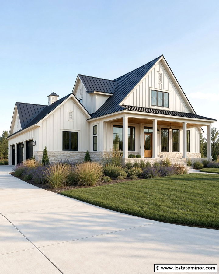 Off White House With Natural Wood Front Door - 30 Off White House Design With Front Door Ideas