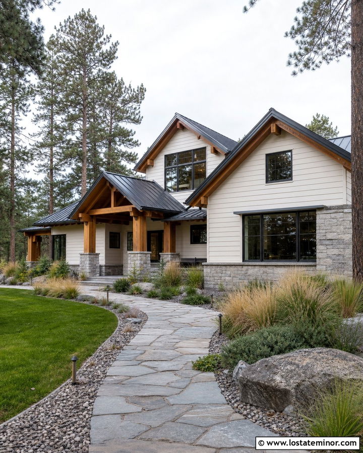 Off White House With Natural Wood Trim - 30 Off White House Design With Trim Ideas