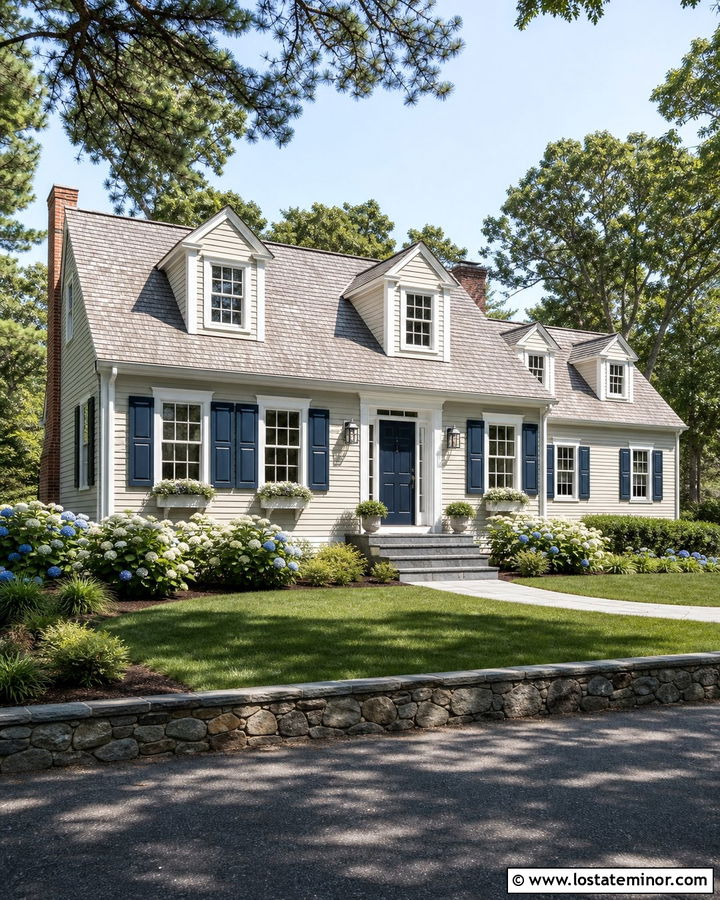 Off White House With Navy Blue Shutters - 30 Off White House Design With Shutters Ideas