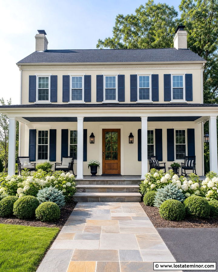 Off White House With Navy Porch Ceiling - 30 Off White House Design With Porch Ceiling Ideas