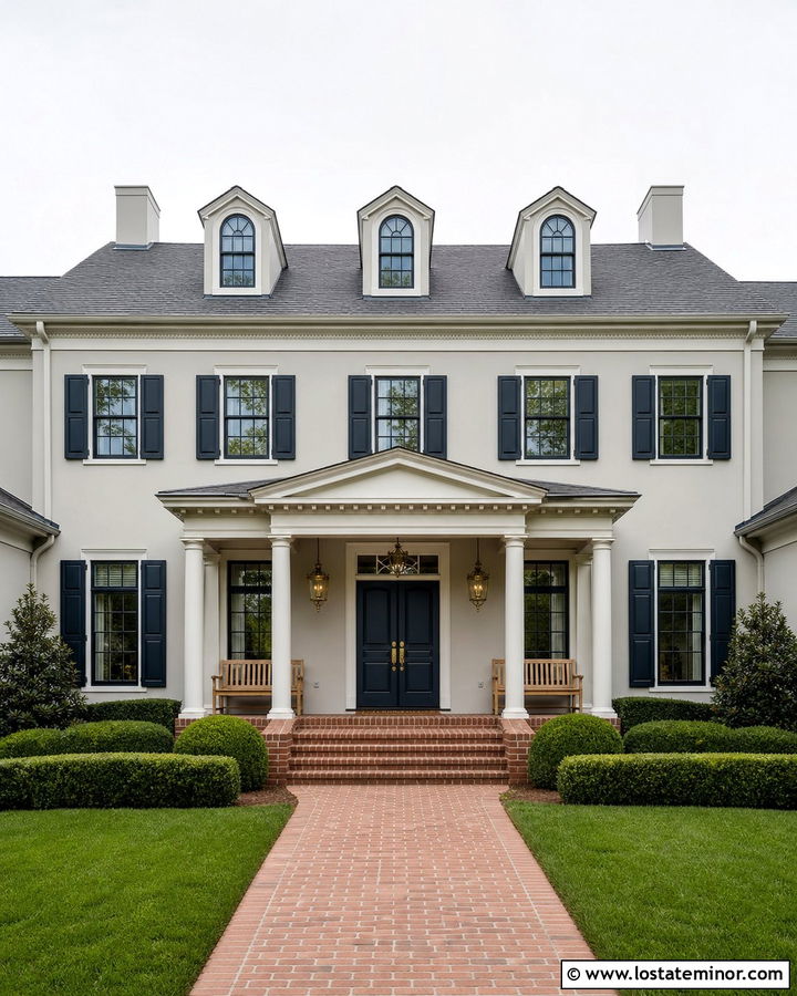 Off White House With Navy Window Frames - 30 Off White House Design With Window Frames Ideas