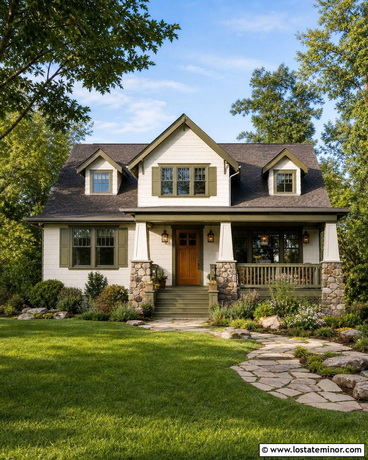 Off White House With Olive Green Shutters - 30 Off White House Design With Shutters Ideas