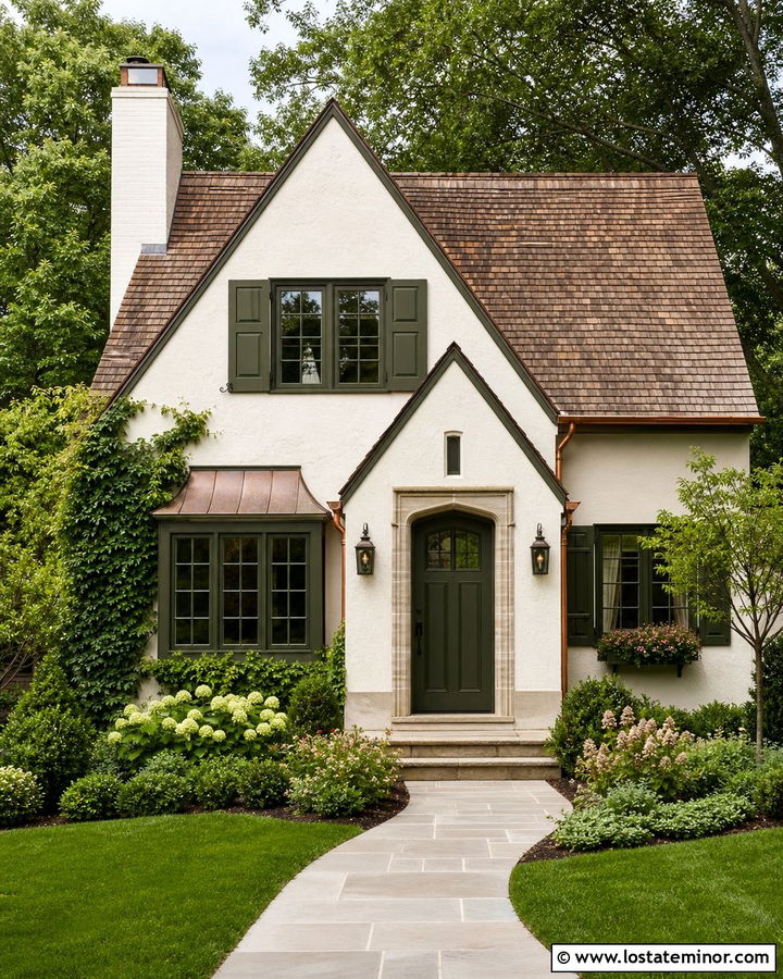 Off White House With Olive Green Window Frames - 30 Off White House Design With Window Frames Ideas