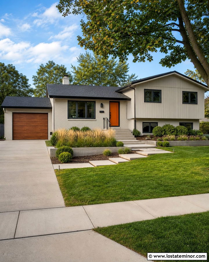 Off White House With Orange Front Door - 30 Off White House Design With Front Door Ideas