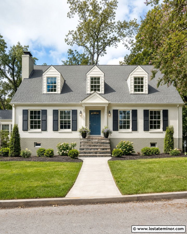 Off White House With Painted Brick Foundation - 30 Off White House Design With Brick Accents Ideas