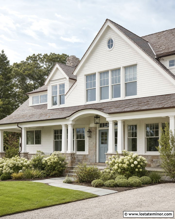 Off White House With Pale Blue Entry Door - 30 Off White House Design With Entry Door Ideas