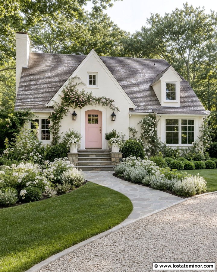 Off White House With Pale Pink Front Door - 30 Off White House Design With Front Door Ideas