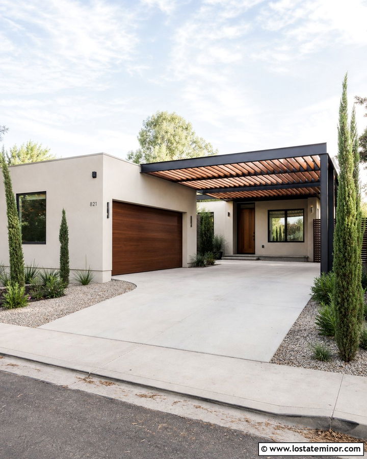 Off White House With Pergola Carport - 30 Off White House Design With Pergola Ideas
