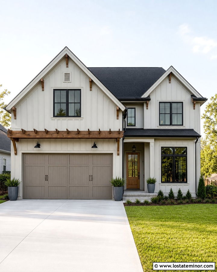 Off White House With Pergola Over Garage - 30 Off White House Design With Pergola Ideas