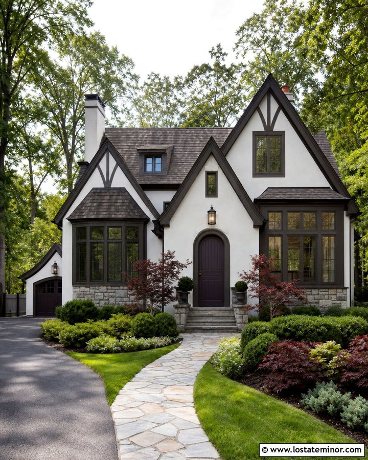 Off White House With Plum Entry Door - 30 Off White House Design With Entry Door Ideas