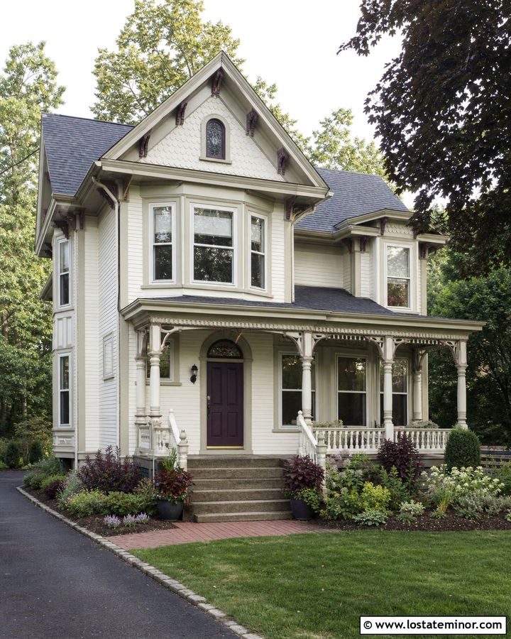 Off White House With Plum Front Door - 30 Off White House Design With Front Door Ideas