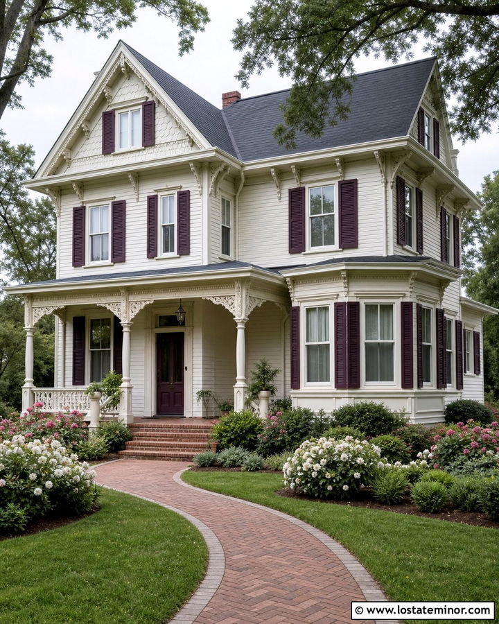 Off White House With Plum Shutters - 30 Off White House Design With Shutters Ideas