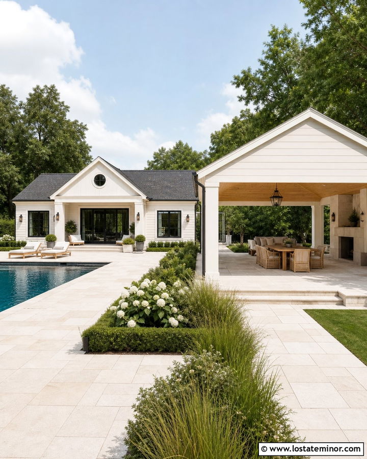 Off White House With Pool And Cabana - 30 Off White House Design With Backyard Ideas