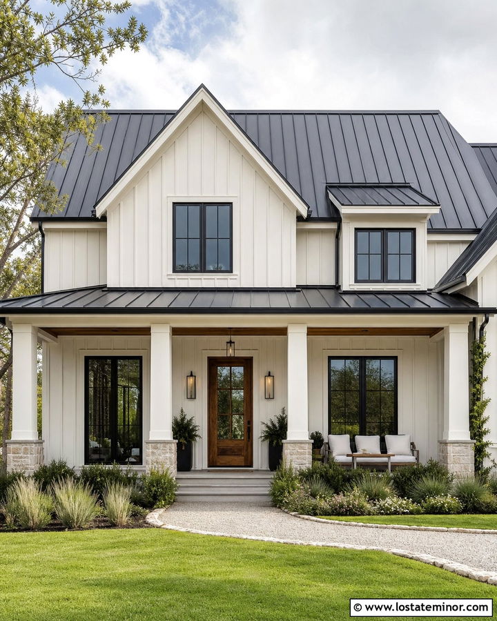 Off White House With Porch Columns And Metal Roof - 30 Off White House Design With Porch Columns Ideas
