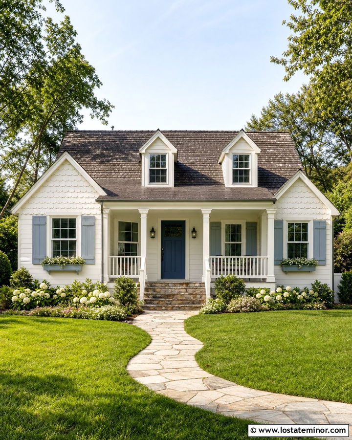 Off White House With Powder Blue Shutters - 30 Off White House Design With Shutters Ideas