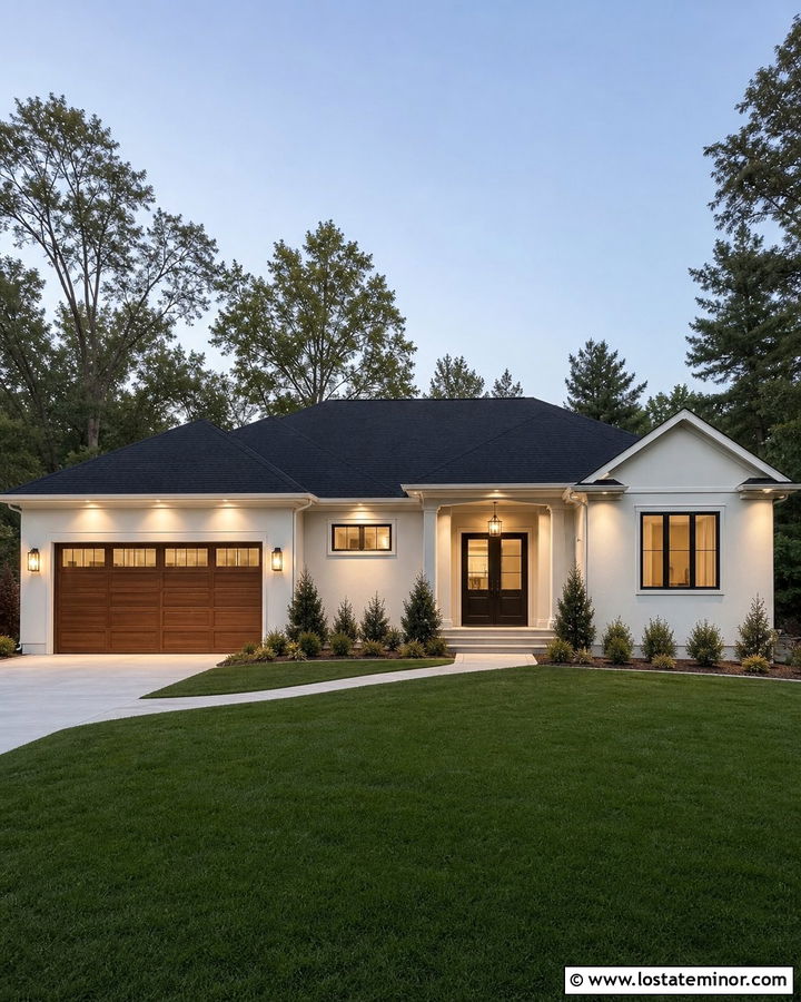 Off White House With Recessed Soffit Lighting - 30 Off White House Design With Lighting Ideas