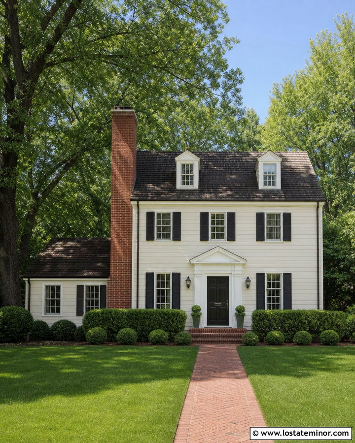 Off White House With Red Brick Chimney - 30 Off White House Design With Chimney Ideas