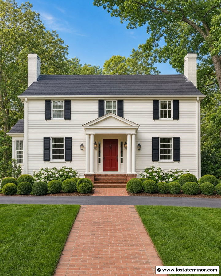 Off White House With Red Door Portico - 30 Off White House Design With Portico Ideas