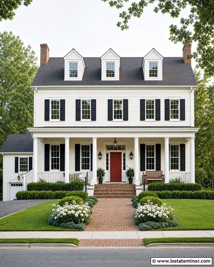 Off White House With Red Front Door Porch - 30 Off White House Design With Front Porch Ideas