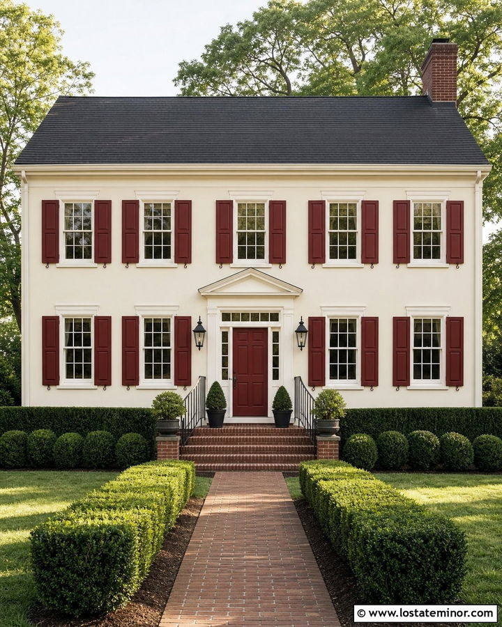 Off White House With Red Shutters - 30 Off White House Design With Shutters Ideas