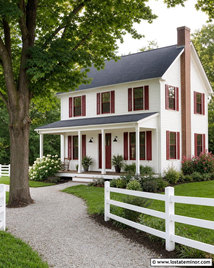 Off White House With Red Window Frames - 30 Off White House Design With Window Frames Ideas