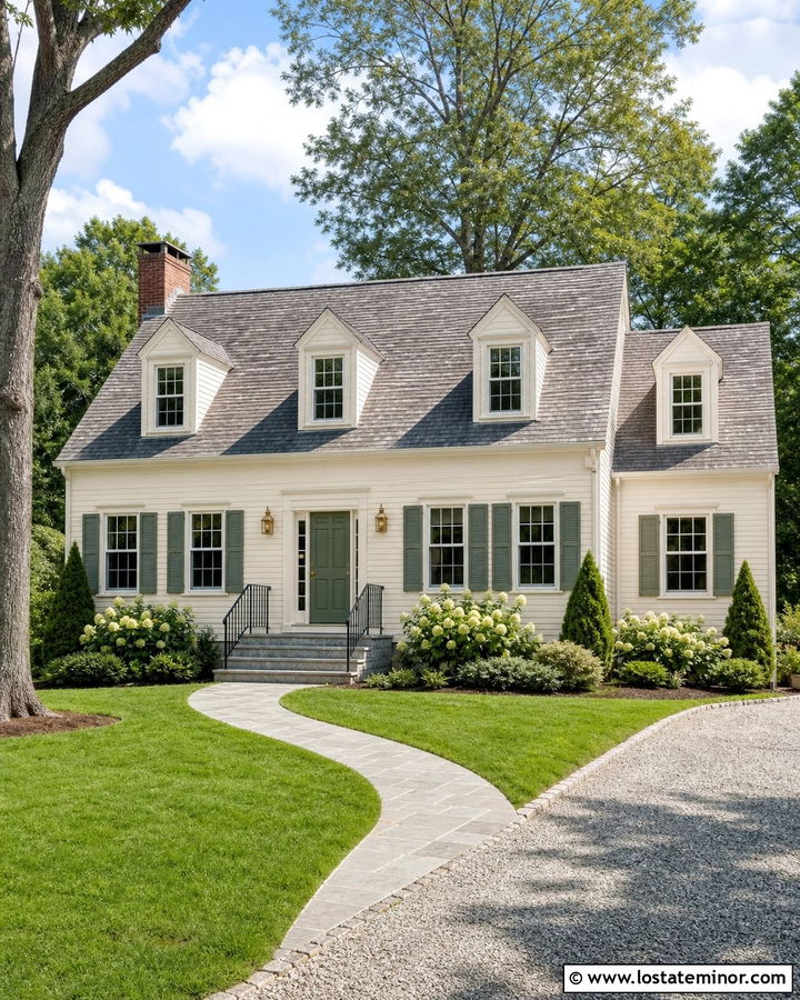 Off White House With Sage Green Shutters - 30 Off White House Design With Accents Ideas