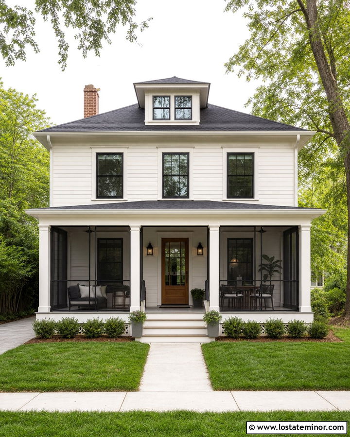 Off White House With Screened Front Porch - 30 Off White House Design With Front Porch Ideas