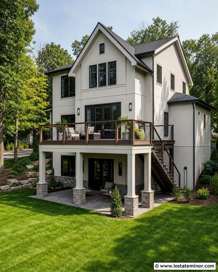 Off White House With Second Story Deck - 30 Off White House Design With Deck Ideas