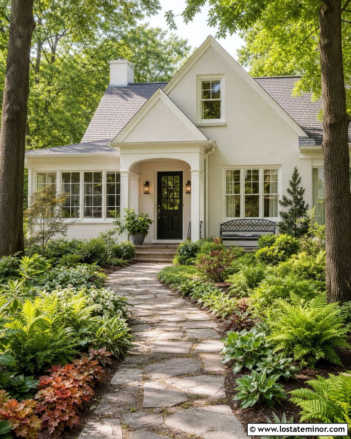 Off White House With Shaded Front Yard - 30 Off White House Design With Front Yard Ideas