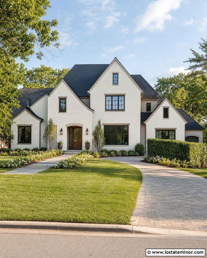 Off White House With Side Entry Driveway - 30 Off White House Design With Driveway Ideas