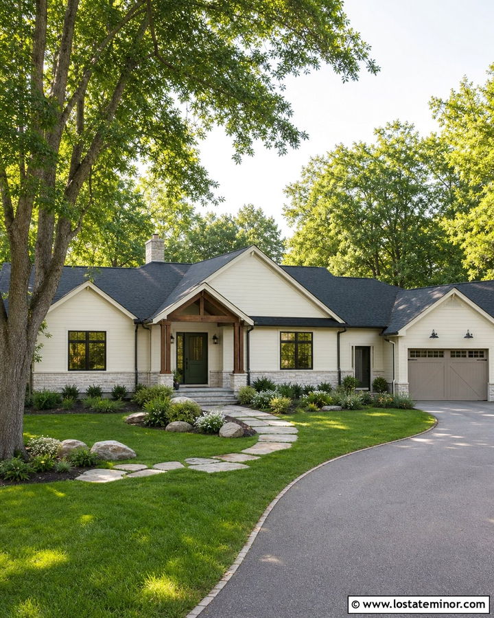 Off White House With Side Entry Garage - 30 Off White House Design With Garage Door Ideas