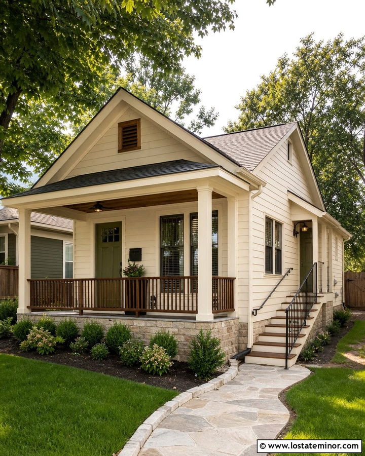 Off White House With Side Entry Steps - 30 Off White House Design With Steps Ideas