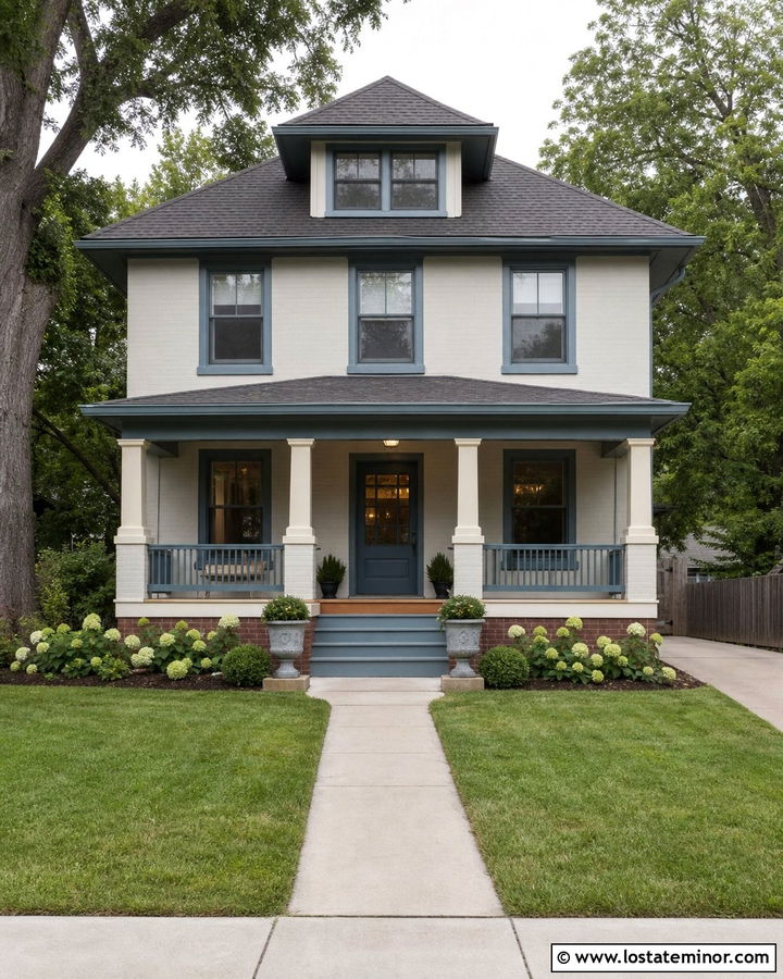 Off White House With Slate Blue Trim - 30 Off White House Design With Accents Ideas