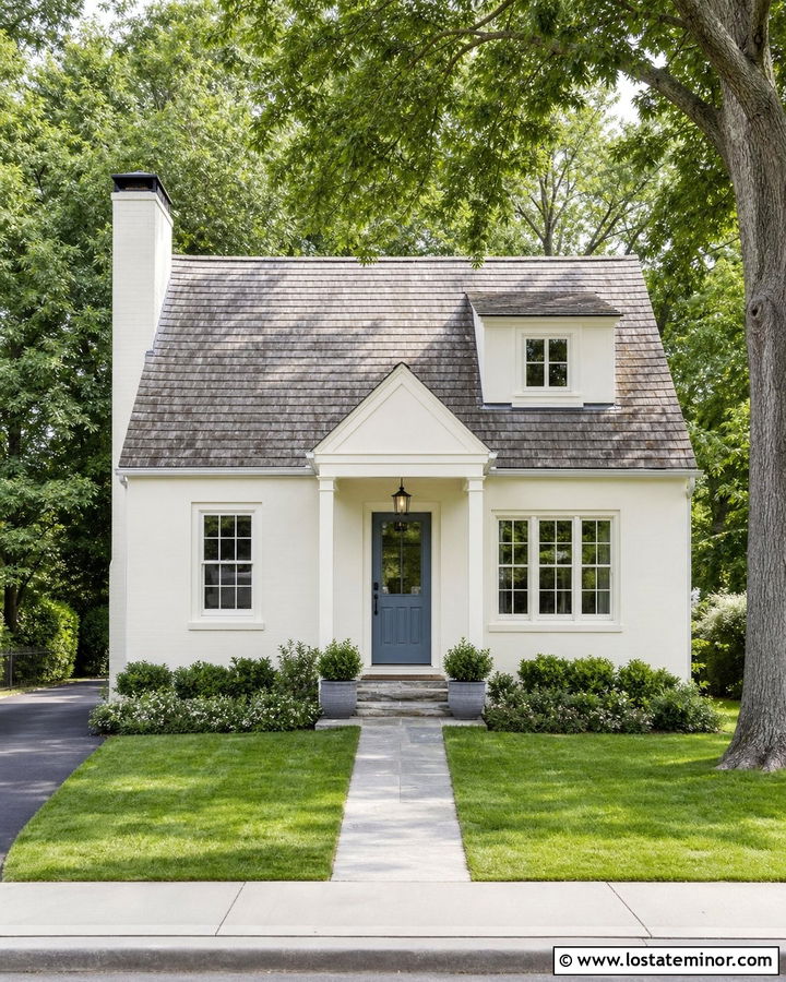 Off White House With Small Entry Portico - 30 Off White House Design With Portico Ideas