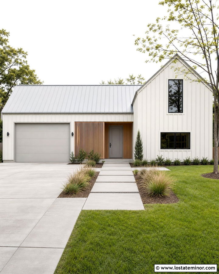 Off White House With Soft Gray Front Door - 30 Off White House Design With Front Door Ideas