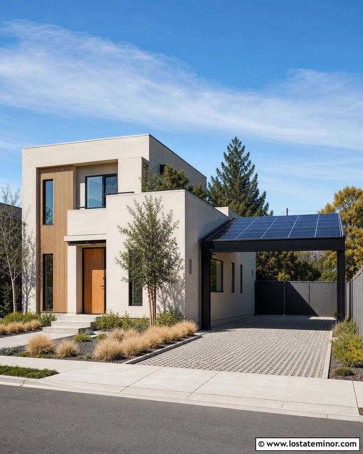 Off White House With Solar Carport - 30 Off White House Design With Carport Ideas