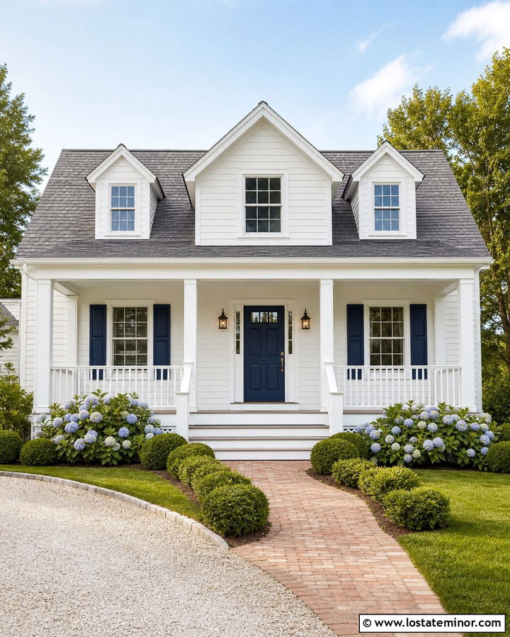Off White House With Square Wood Balusters - 30 Off White House Design With Railings Ideas